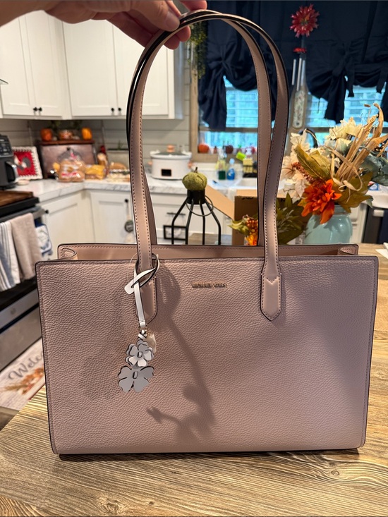 Michael Kors Handbags - Michael Kors Dusty Pink Scarlett Leather Tote with Floral Charm